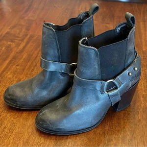 Harley Davidson Catalani Harness Black Leather Biker Boots Block Heel Size 7